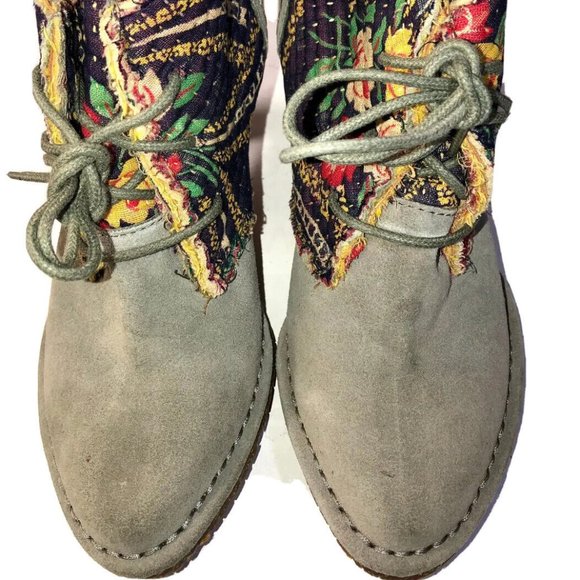 Terra Plana Vegan Anthropologie Boho Multicolor Suede Fabric Heel Booties 6-6.5 - Picture 3 of 12